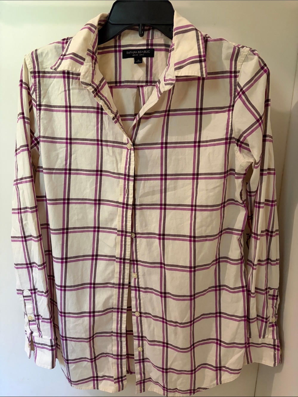 Banana Republic Cream and Purple Plaid Button-Down Shirt